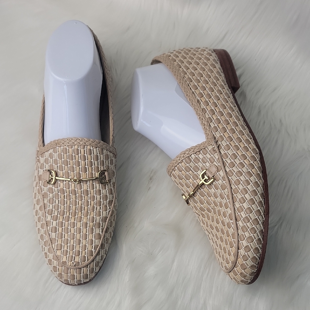 SAM EDELMAN Laurel Tan Cream Woven Horse Bit Preppy Old Money Office Loafer Flat
